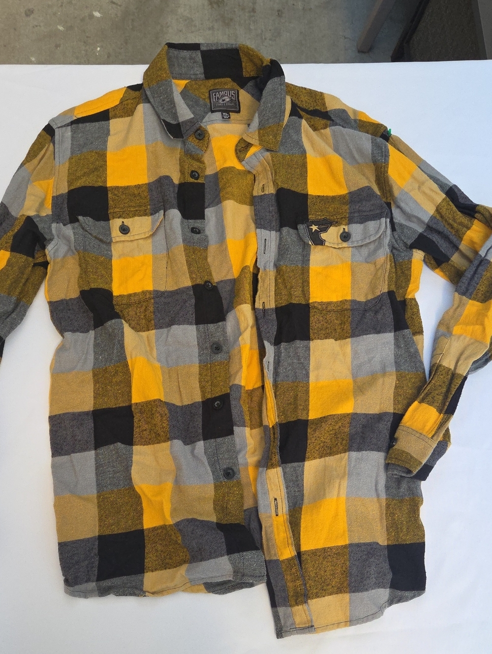 Famous Stars & Straps Yellow, Gray & Black Plaid Button-Up Shirt